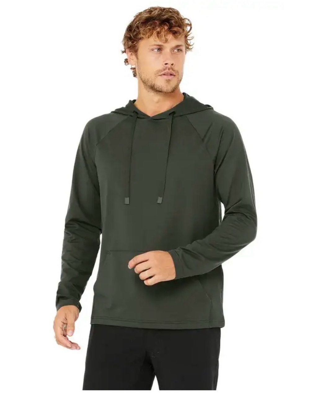 Alo 2XL Men's Forest Green LS Hooded Tee Athletic Shirt with Pocket Stretch